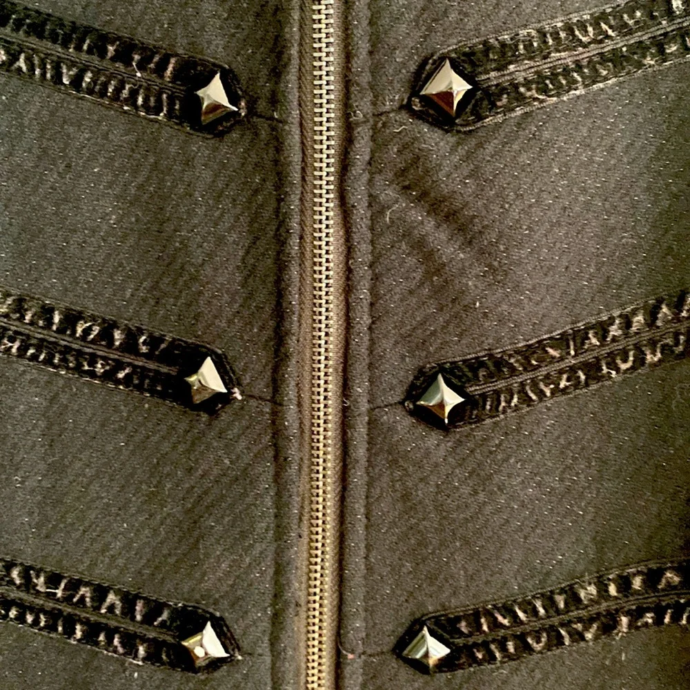 BLACK WOOL GUESS COAT MILITARY STYLE FRONT BEAUTIFUL! - Picture 2 of 6